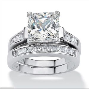 *NEW*2pc set 925 Silver Princess Cut Diamond Ring